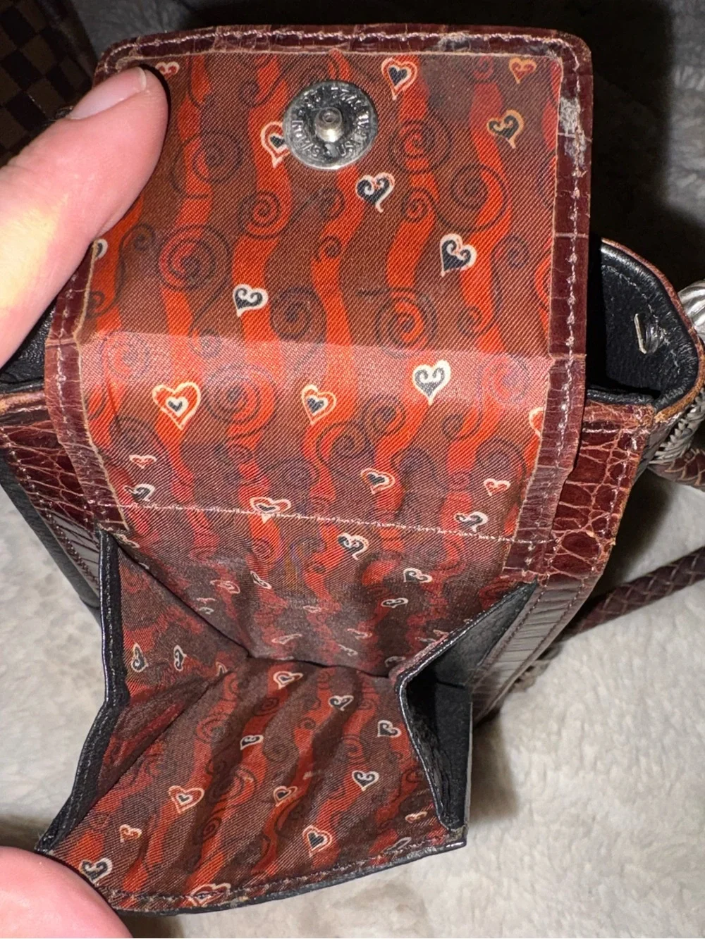 VTG Brighton Brown Croc-Embossed Leather Crossbody Bag with Silver Hardware